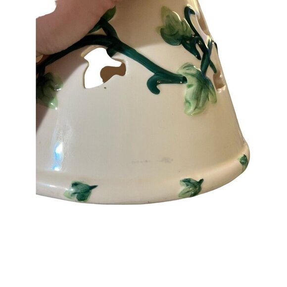 Candle Shade Ivory with Green Vines & Leaves Ceramic Jar Candle Topper Shade - Picture 7 of 8